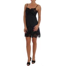 Elastane/Lycra/Spandex Negligées Dolce & Gabbana Black Silk Blend Lace Trim Chemise Lingerie Dress IT1