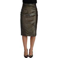 Gianfranco Ferre GF Ferre Metallic Gray High Waist Pencil Midi Skirt IT40