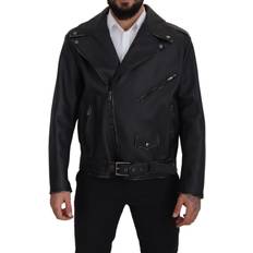 Leather coat Dolce & Gabbana Black Leather Biker Coat Zipper Jacket IT46