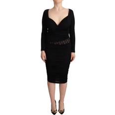 Gianfranco Ferre GF Ferre Black Long Sleeves Sweetheart Neck Midi Dress IT40