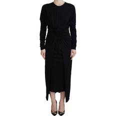 XXXS Dresses Dolce & Gabbana Black Sheath Midi Gown Wool Wrap Dress IT46