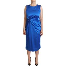 Blue - Knee Length Dresses Blue Acetate Sleeveless Pleated Midi Sheath Dress IT46