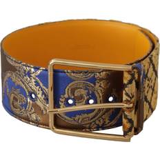 Blomstrede Bælter Dolce & Gabbana Blå Floral Patchwork Leather Wide Waist Buckle Belt Blue