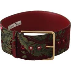 Dolce & Gabbana Belts Dolce & Gabbana Red Embroidered Leather Gold Logo Metal Buckle Belt