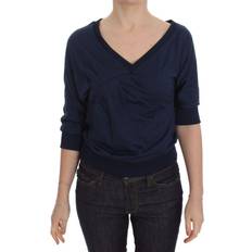 Exte Exte Blue Cotton Top Pullover Deep V-neck Women Sweater IT40