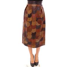 Leather - Midi Skirts Dolce & Gabbana Brown Patchwork Leather Straight Women's Skirt