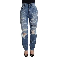 XXS Jeans Dolce & Gabbana Blue Washed Cotton Tattered Denim Jeans IT40