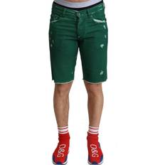 Dolce & Gabbana Green Shorts Dolce & Gabbana Green Tattered Cotton Men Denim Bermuda Shorts IT44