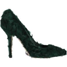 Dolce & Gabbana Skor Dolce & Gabbana Green Xiangao Lamb Fur Leather Pumps EU40/US9.5