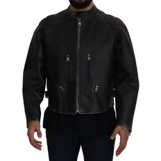 Skind - Sølv Overtøj Dolce & Gabbana Læder Jakke Frakke Black IT54/XXL