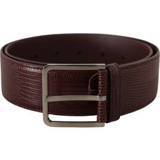 Dolce & Gabbana Red Belts Dolce & Gabbana Maroon Calf Leather Wide Logo Engraved Buckle Belt