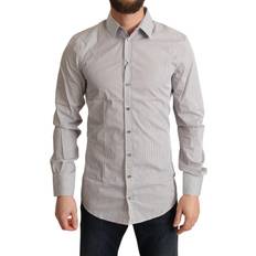 Dolce & Gabbana Grey Shirts Dolce & Gabbana Gray Cotton Slim Fit Mens SICILY Shirt IT38