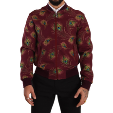 Dolce & Gabbana Red Outerwear Dolce & Gabbana Red Peacock Polyester Stretch Full Zip Jacket