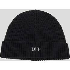 Off-White Tilbehør Off-White embroidered ribbed-knit beanie men Virgin Wool One Black