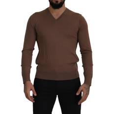 Dolce & Gabbana Brown Jumpers Dolce & Gabbana Brown Wool Men V-neck Pullover Sweater IT39