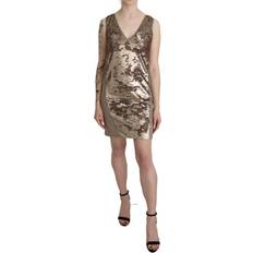 Liu Jo Brown Sequined V-neck Sleeveless Sheath Mini Dress IT42