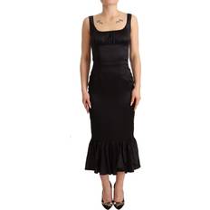 Elastane/Lycra/Spandex - Men Dresses Dolce & Gabbana Black Silk Stretch Sheath Mermaid Midi Dress IT40