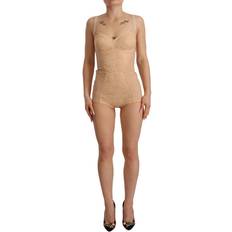 Dolce & Gabbana Woman Bodysuits Dolce & Gabbana Beige Nylon Floral Lace Bodysuit Underwear IT40