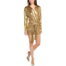 Vestidos on sale Norma Kamali Tie Front NK Shirt Mini Dress - Metallic Gold