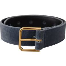 Velluto Accessori Dolce & Gabbana Blue Leather Gold Tone Logo Metal Waist Buckle Belt