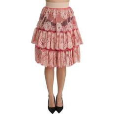 Nylon Skjørt Dolce & Gabbana Pink Lace Layered High Waist Knee Length Skirt IT40