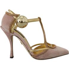 Dolce & Gabbana Pink Crystal T-strap Heels Pumps Shoes EU36/US5.5
