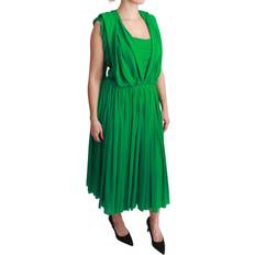 Dolce & Gabbana Long Dresses Dolce & Gabbana 100% Silk Green Sleeveless Pleated Maxi Women's Dress