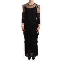 Dolce & Gabbana Sheer Floral Lace Crystal Maxi Women's Dress - Black