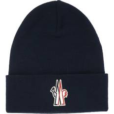 Moncler Grenoble Mens Navy Logo-patch Ribbed Wool Beanie hat