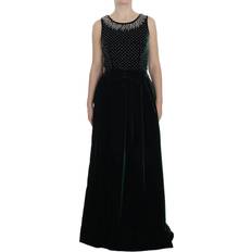 Grønne - Herre Kjoler Dolce & Gabbana Green Velvet Crystal Long Maxi Dress IT38