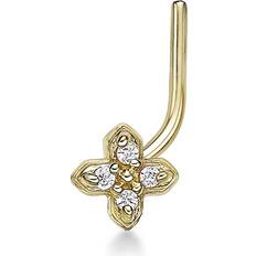 14k - Unisex Earrings Lavari Jewelers Lila Moon 14k Gold Cubic Zirconia Flower Curved Nose Ring Stud, Women's, White