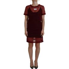 Dolce & Gabbana Dresses Dolce & Gabbana Maroon Nylon Two Layer Shift Mini Women's Dress