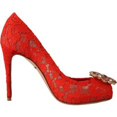 Dolce & Gabbana Heels & Pumps Dolce & Gabbana Red Taormina Lace Crystal Heels Pumps