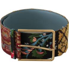 Multicoloured Belts Dolce & Gabbana Multicolor Embroidered Leather Gold Metal Buckle Belt