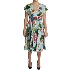 Grønne - Herre Kjoler Dolce & Gabbana Green Floral Short Sleeves V-neck Dress IT38