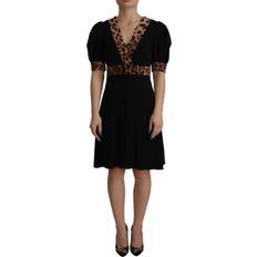 Dolce & Gabbana Black Leopard A-line Knee Length Dress IT38
