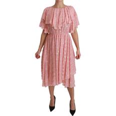 Dolce & Gabbana Silk Pink Polka Dots Pleated A-line Midi Dress IT40