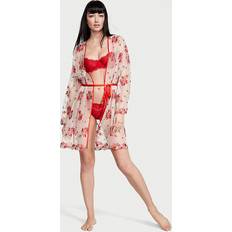 Pink Robes Victoria's Secret Floral Embroidery Sheer Mesh Robe, Pink, Women's Robes