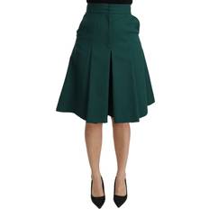 Dolce & Gabbana Green Skirts Dolce & Gabbana Green Pleated A-line High Waist Cotton Skirt IT40