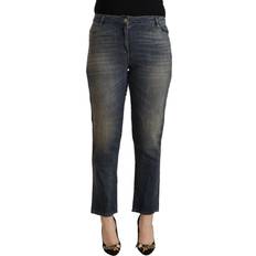 Linen Jeans Twinset Blue Washed Cotton Cropped Capri Women Denim Jeans