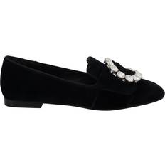 Viscose Loafers Dolce & Gabbana Black Velvet Crystals Loafers Flats Shoes EU36/US5.5