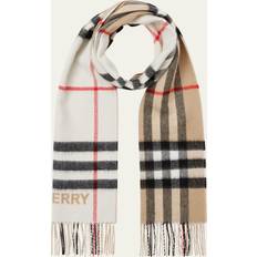 Checkered - Women Scarfs Burberry Contrast Check Cashmere Scarf - Archive Beige/Natural White