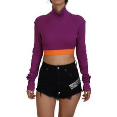 Dolce & Gabbana Women Jumpers Dolce & Gabbana Purple Turtle Neck Cropped Pullover Sweater IT40