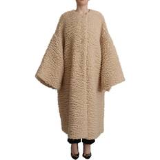 Dolce & Gabbana Beige Jackets Dolce & Gabbana Beige Cashmere Wool Faux Fur Coat Women's Jacket