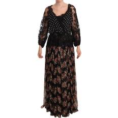Dolce & Gabbana Black Lace Floral Polka Maxi Capri Dress IT46