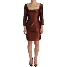 Gianfranco Ferre GF Ferre Metallic Brown Long Sleeves Square Neck Sheath Dress IT40