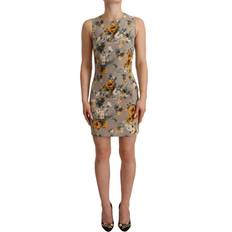 Dolce & Gabbana Gray Silk Stretch Floral Sheath Mini Dress IT40