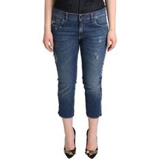 Dolce & Gabbana Blue Washed Mid Waist Denim Logo Cropped Jeans IT40