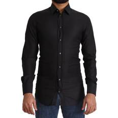 Men - XXXS Shirts Dolce & Gabbana Black GOLD Cotton Slim Dress Formal Men's Shirt