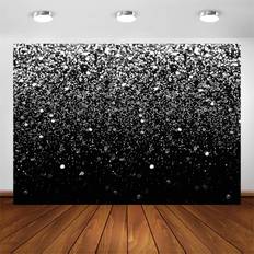 Avezano COMOPHOTO Silver Bokeh Black Backdrop 7x5ft Birthday Party Silver Black Themed Photography Background Silver Dots Decorations Wedding Birthday Party Events Banner Photo Booth Backdrops